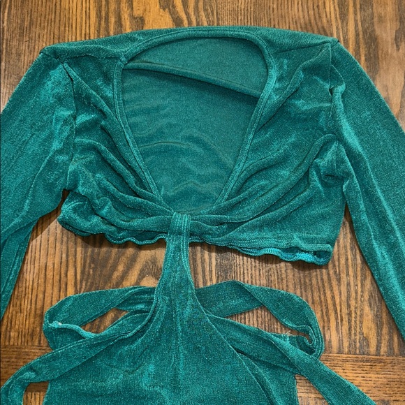 Teal Long Sleeve Cutout Dress - Picture 3 of 4